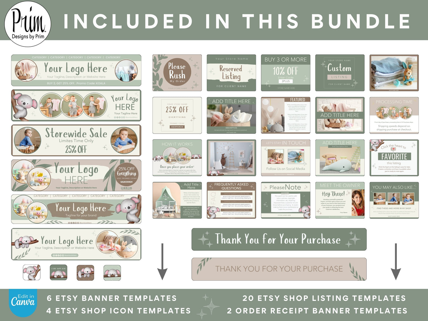 Designs by Prim Etsy Shop Kit | Etsy Banner Templates | Etsy Store Listing Bundle | Canva Editable Template | Etsy Seller Branding Design | Store Mock Ups Jessica Nethery Designer Business Branding
