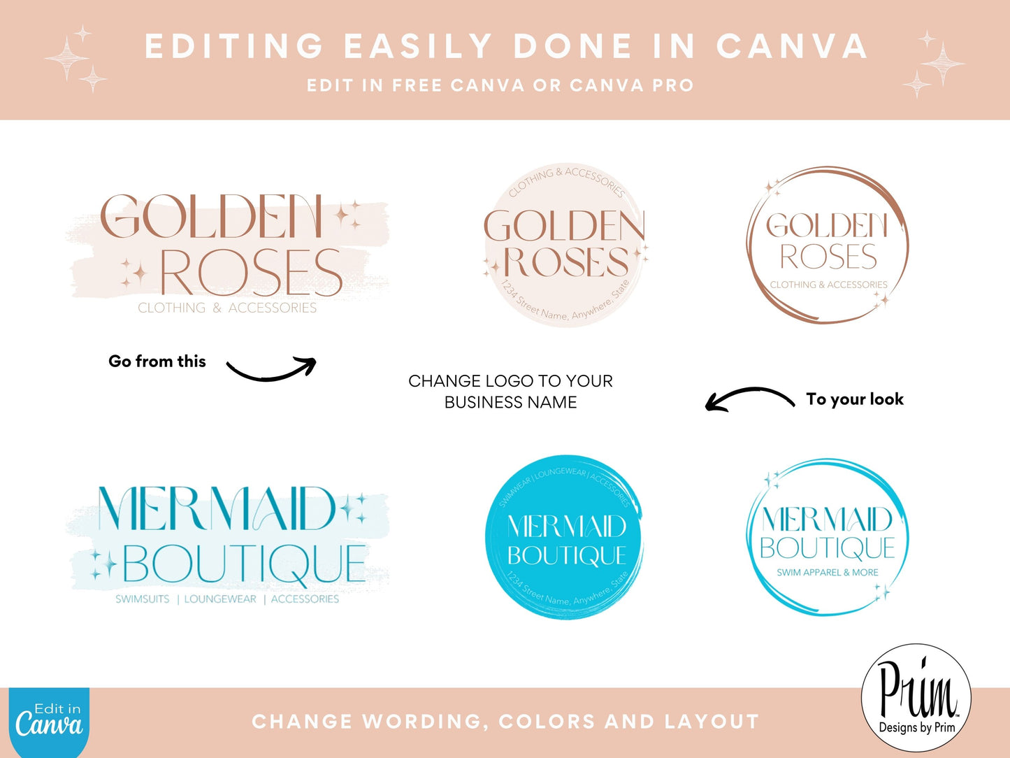 Designs by Prim Rose Gold Logo Design Template Canva | Small Business Logo | Editable Logo Template | Business Branding Logo | DIY Logo Design | Brand Kit Jessica Ann Nethery Brand Design