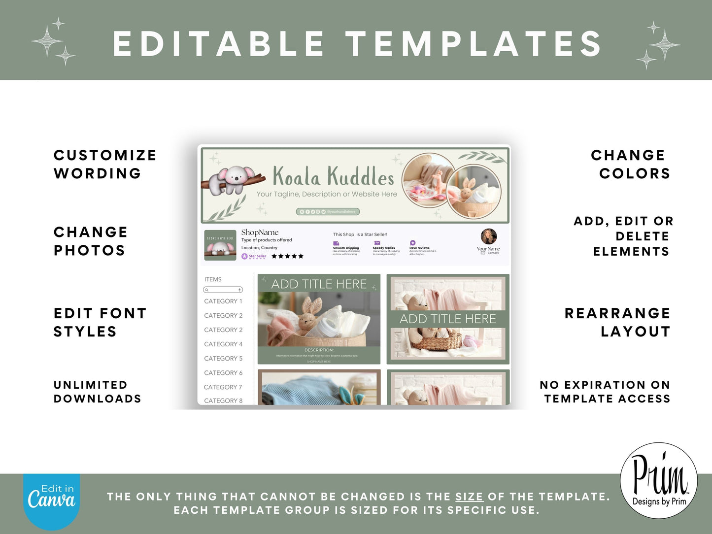 Designs by Prim Etsy Shop Kit | Etsy Banner Templates | Etsy Store Listing Bundle | Canva Editable Template | Etsy Seller Branding Design | Store Mock Ups Jessica Nethery Designer Business Branding