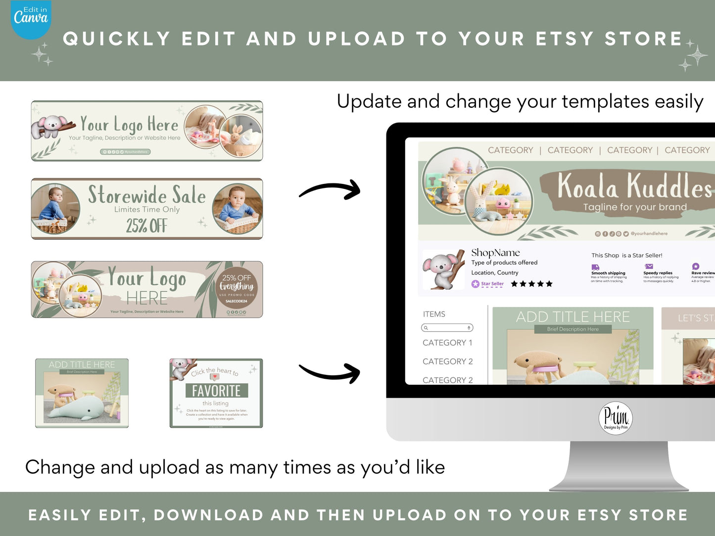 Designs by Prim Etsy Shop Kit | Etsy Banner Templates | Etsy Store Listing Bundle | Canva Editable Template | Etsy Seller Branding Design | Store Mock Ups Jessica Nethery Designer Business Branding