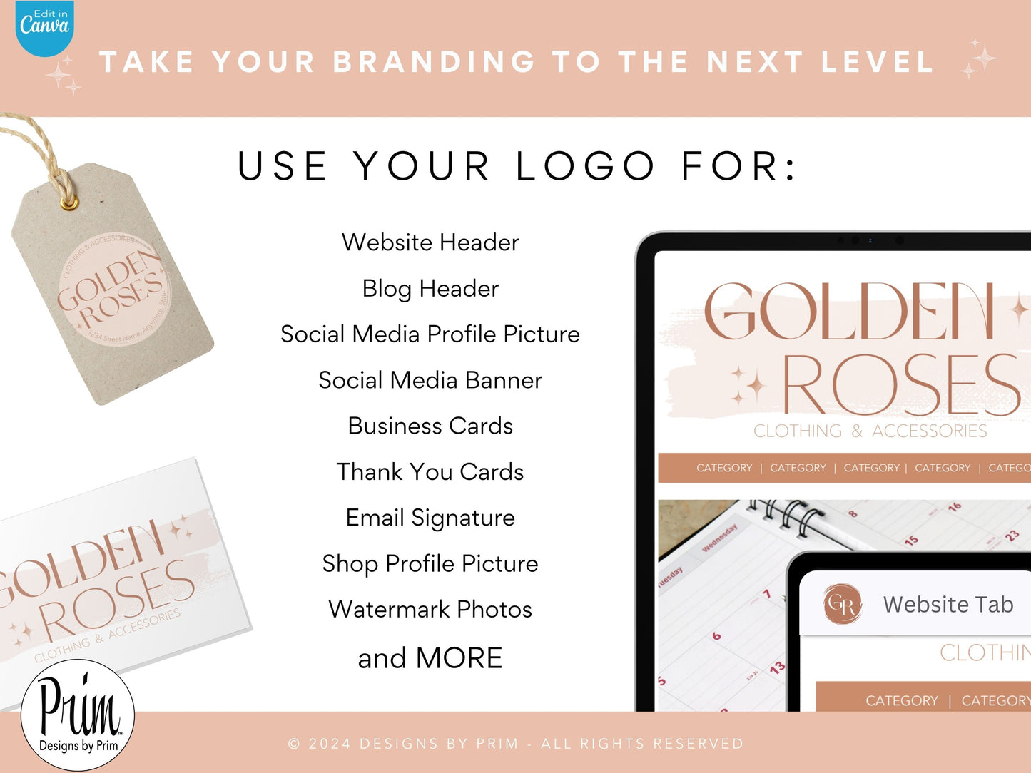 Designs by Prim Rose Gold Logo Design Template Canva | Small Business Logo | Editable Logo Template | Business Branding Logo | DIY Logo Design | Brand Kit Jessica Ann Nethery Brand Design