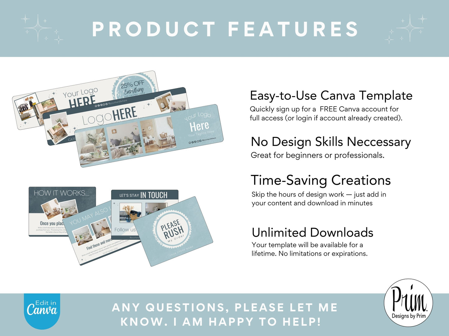 Designs by Prim Etsy Shop Kit | Etsy Banner Templates | Etsy Store Listing Bundle | Canva Editable Template | Etsy Seller Branding Design | Store Mock Ups Jessica Nethery Designer Business Branding