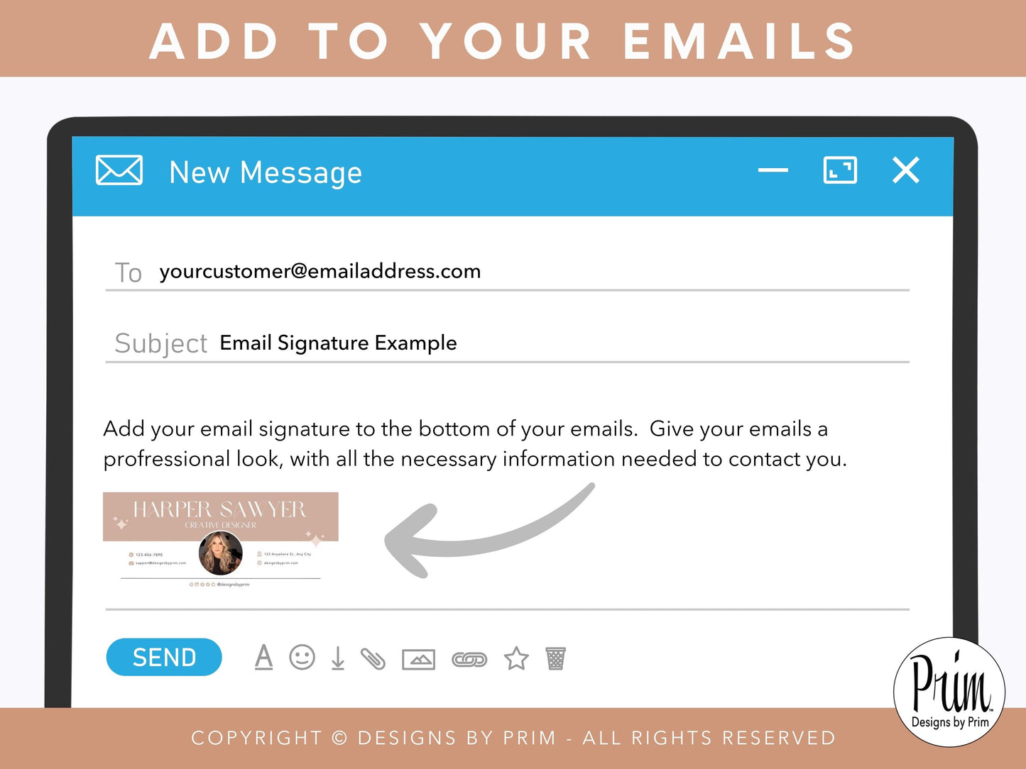 Designs by Prim Golden Rose Email Signature Template | Canva Email Signature Bundle | Business Email Design | Modern Chic Neutral Branding | Email Template Jessica A. Nethery Business Branding Graphic Designer