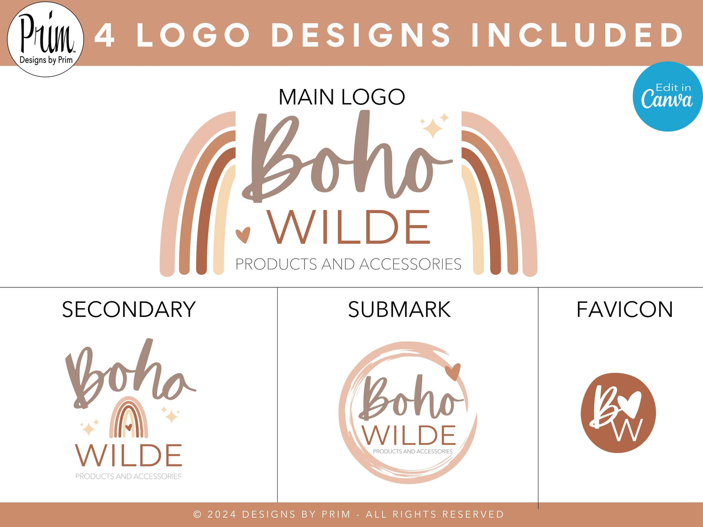 Designs by Prim Boho Wilde Logo Design Template Canva | Small Business Logo | Editable Logo Template | Business Branding Logo | DIY Logo Design | Brand Kit Jessica Ann Nethery Brand Design