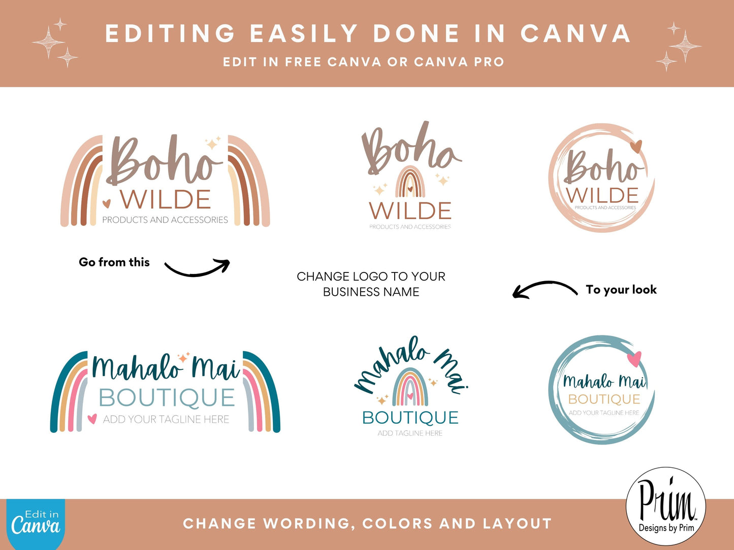 Designs by Prim Boho Wilde Logo Design Template Canva | Small Business Logo | Editable Logo Template | Business Branding Logo | DIY Logo Design | Brand Kit Jessica Ann Nethery Brand Design