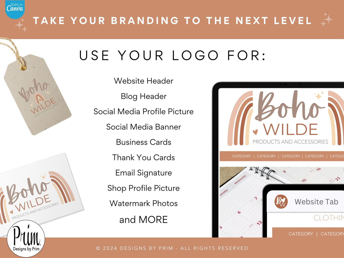 Designs by Prim Boho Wilde Logo Design Template Canva | Small Business Logo | Editable Logo Template | Business Branding Logo | DIY Logo Design | Brand Kit Jessica Ann Nethery Brand Design