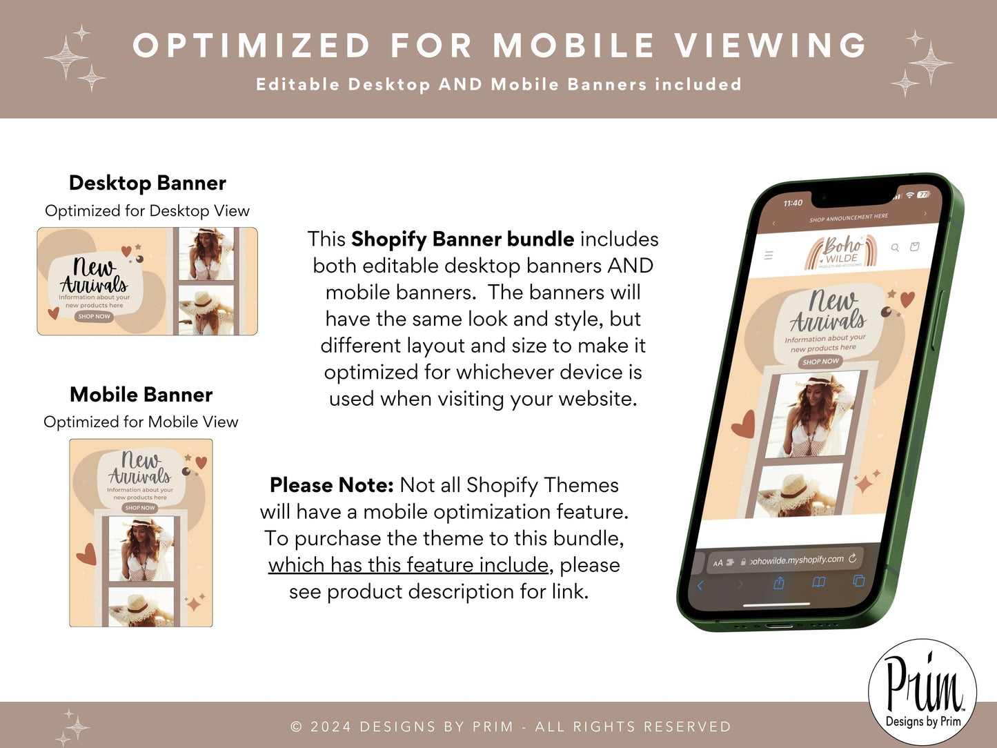 designs by prim Boho Wilde Shopify Banner Bundle | Editable Shopify Templates | Canva Templates | Shopify Store Mobile Desktop | Bohemian Earthy Store Banners