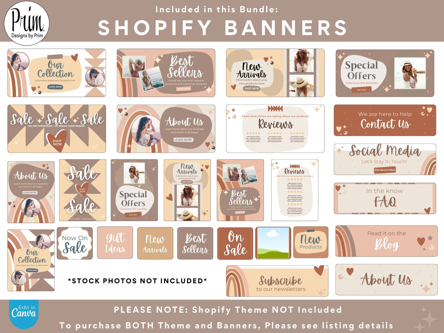 designs by prim Boho Wilde Shopify Banner Bundle | Editable Shopify Templates | Canva Templates | Shopify Store Mobile Desktop | Bohemian Earthy Store Banners