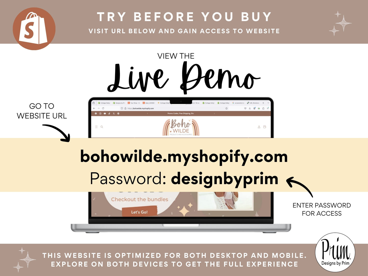 designs by prim Boho Wilde Shopify Banner Bundle | Editable Shopify Templates | Canva Templates | Shopify Store Mobile Desktop | Bohemian Earthy Store Banners