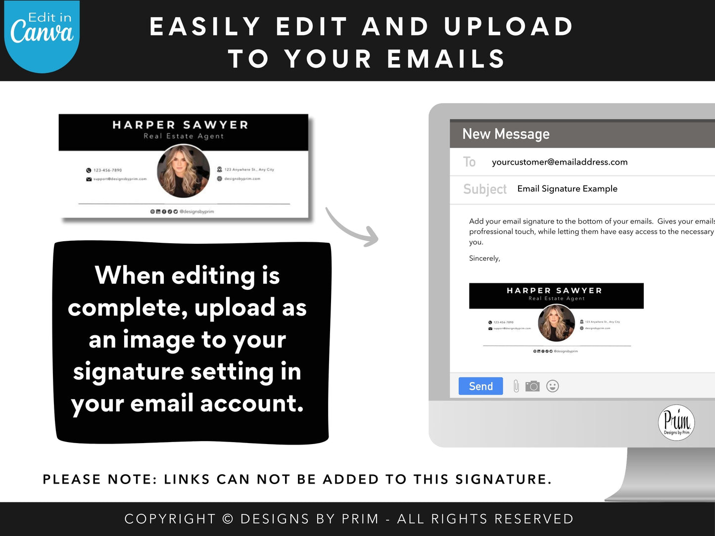 Black and White Email Signature Template | Canva Email Signature | Small Business Email Design | Coastal Branding | Email Template | BUNDLE Business Branding Jessica A. Nethery Graphic Design