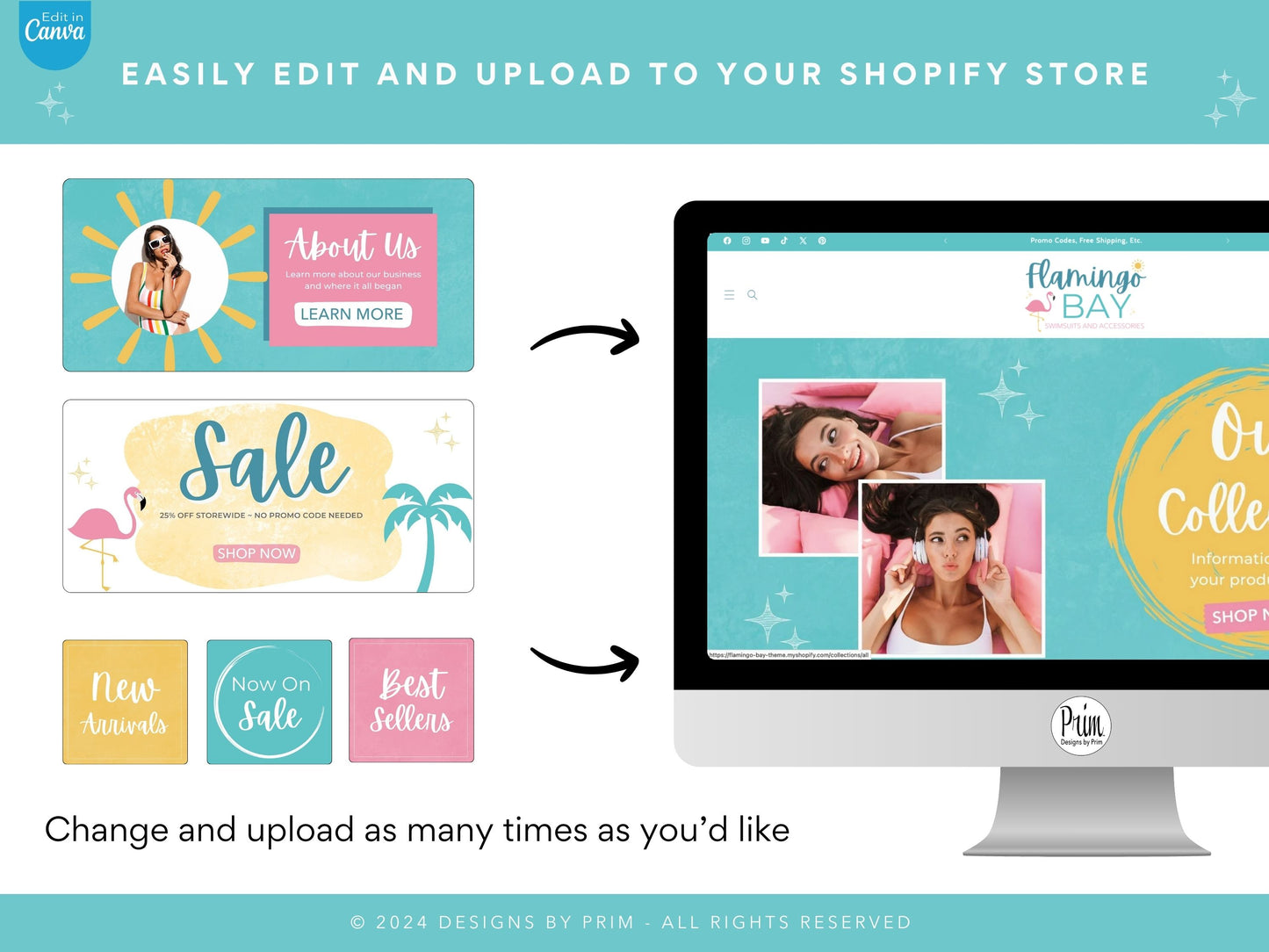 Flamingo Bay Shopify Banner Bundle | Editable Shopify Templates | Canva Templates | Shopify Store Mobile Desktop | Tropical Fun Store Banners Graphic Design Website Designer Jessica A. Nethery