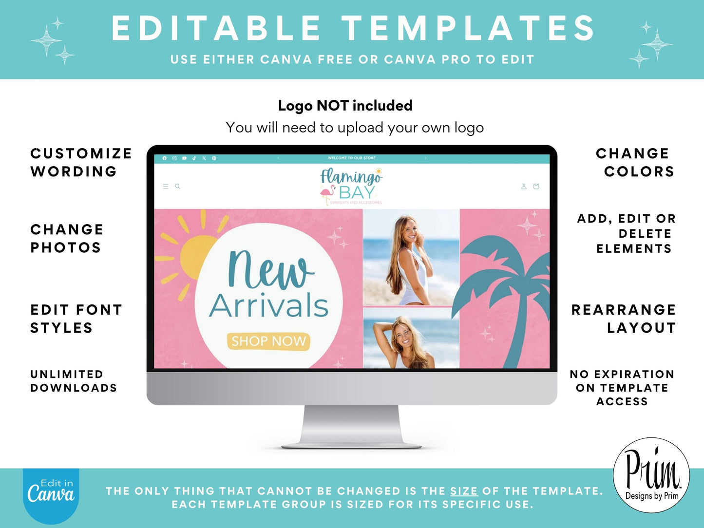 Flamingo Bay Shopify Banner Bundle | Editable Shopify Templates | Canva Templates | Shopify Store Mobile Desktop | Tropical Fun Store Banners Graphic Design Website Designer Jessica A. Nethery