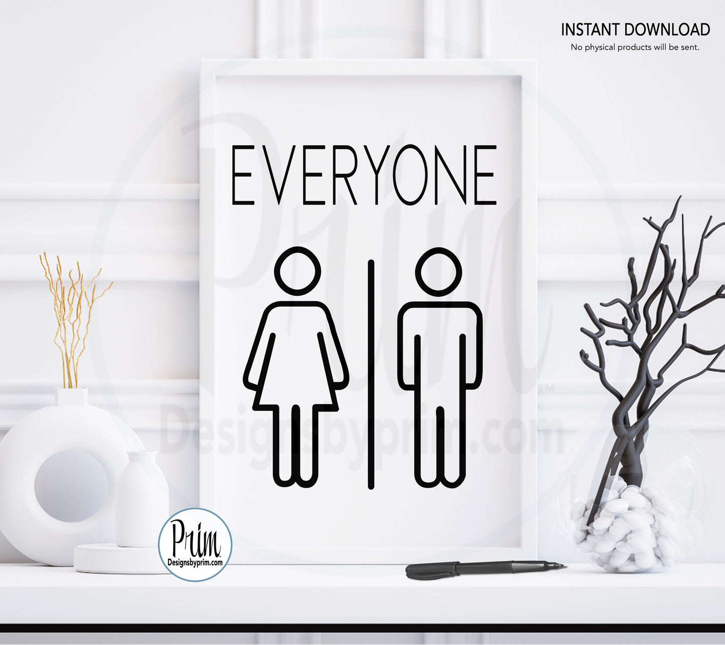 Designs by Prim Copy of Restroom Door Printable Door Sign Bathroom Unisex All Genders Welcome Outhouse Washroom Office airbnb Bed and Breakfast Inn Hotel Download