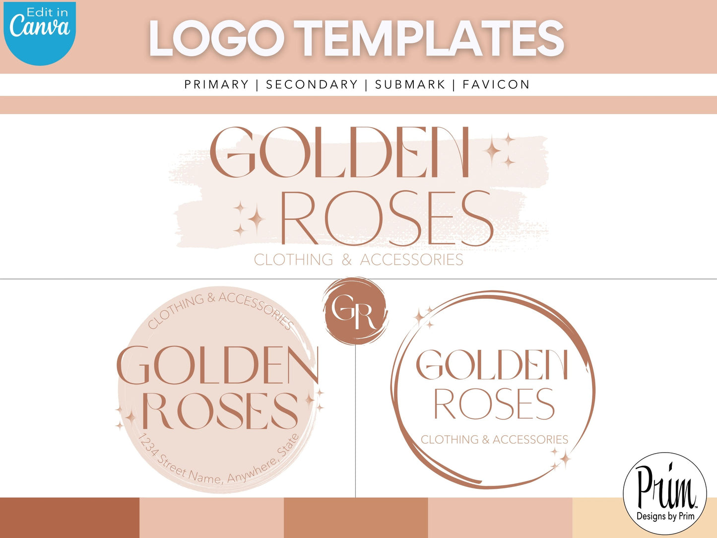 Designs by Prim Rose Gold Logo Design Template Canva | Small Business Logo | Editable Logo Template | Business Branding Logo | DIY Logo Design | Brand Kit Jessica Ann Nethery Brand Design