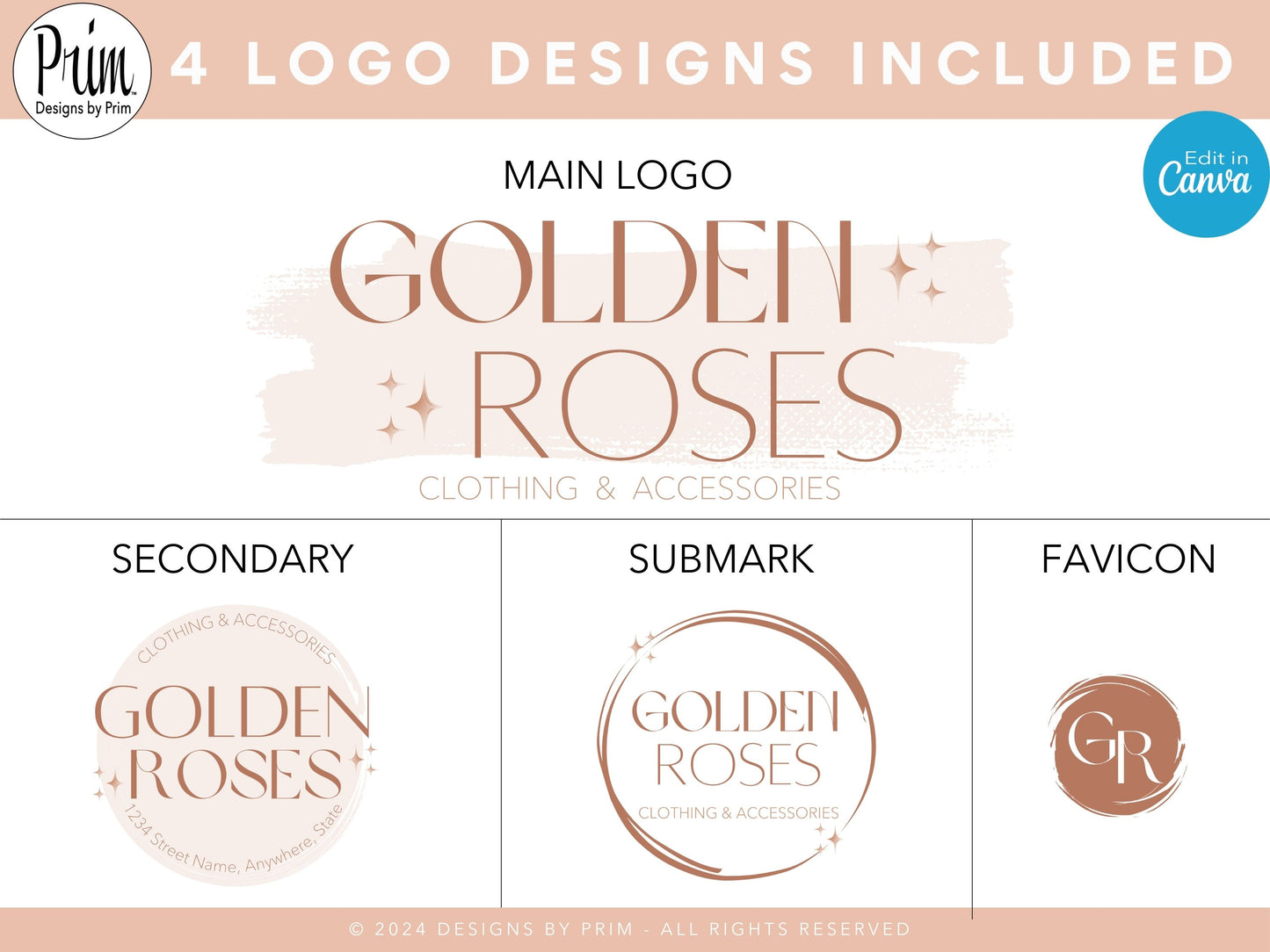 Designs by Prim Rose Gold Logo Design Template Canva | Small Business Logo | Editable Logo Template | Business Branding Logo | DIY Logo Design | Brand Kit Jessica Ann Nethery Brand Design