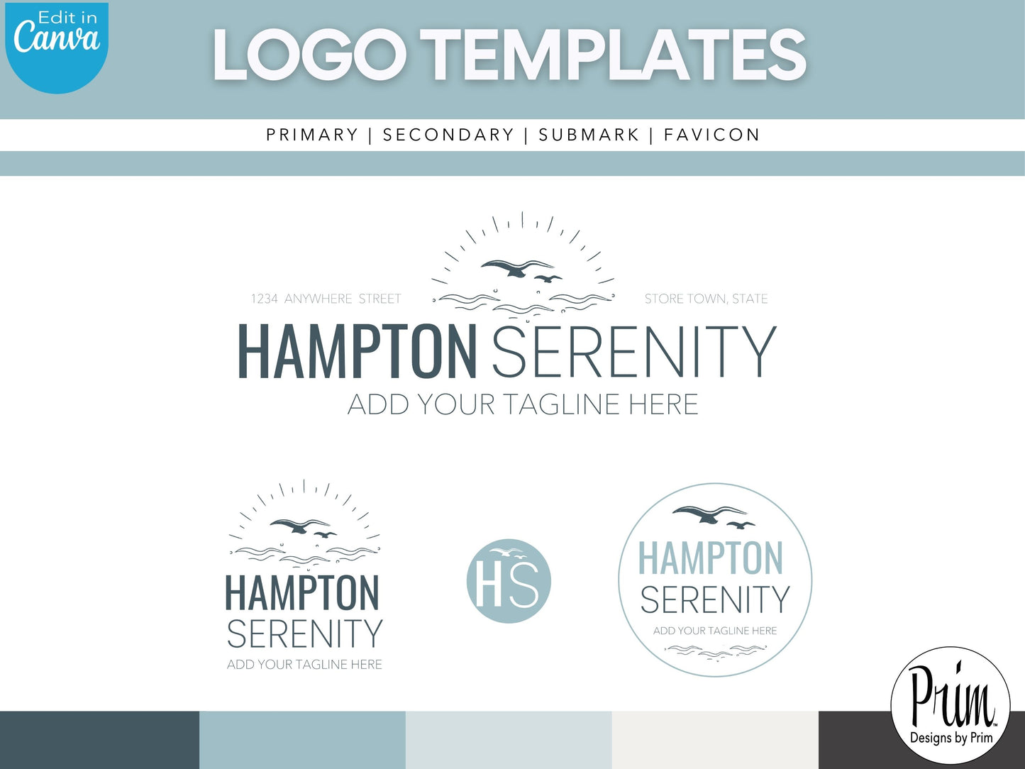 Designs by Prim Simply Modern Hampton Serenity Logo Design Template Canva | Small Business Logo | Editable Logo Template | Business Branding Logo | DIY Logo Design | Brand Kit Jessica Ann Nethery Brand Design