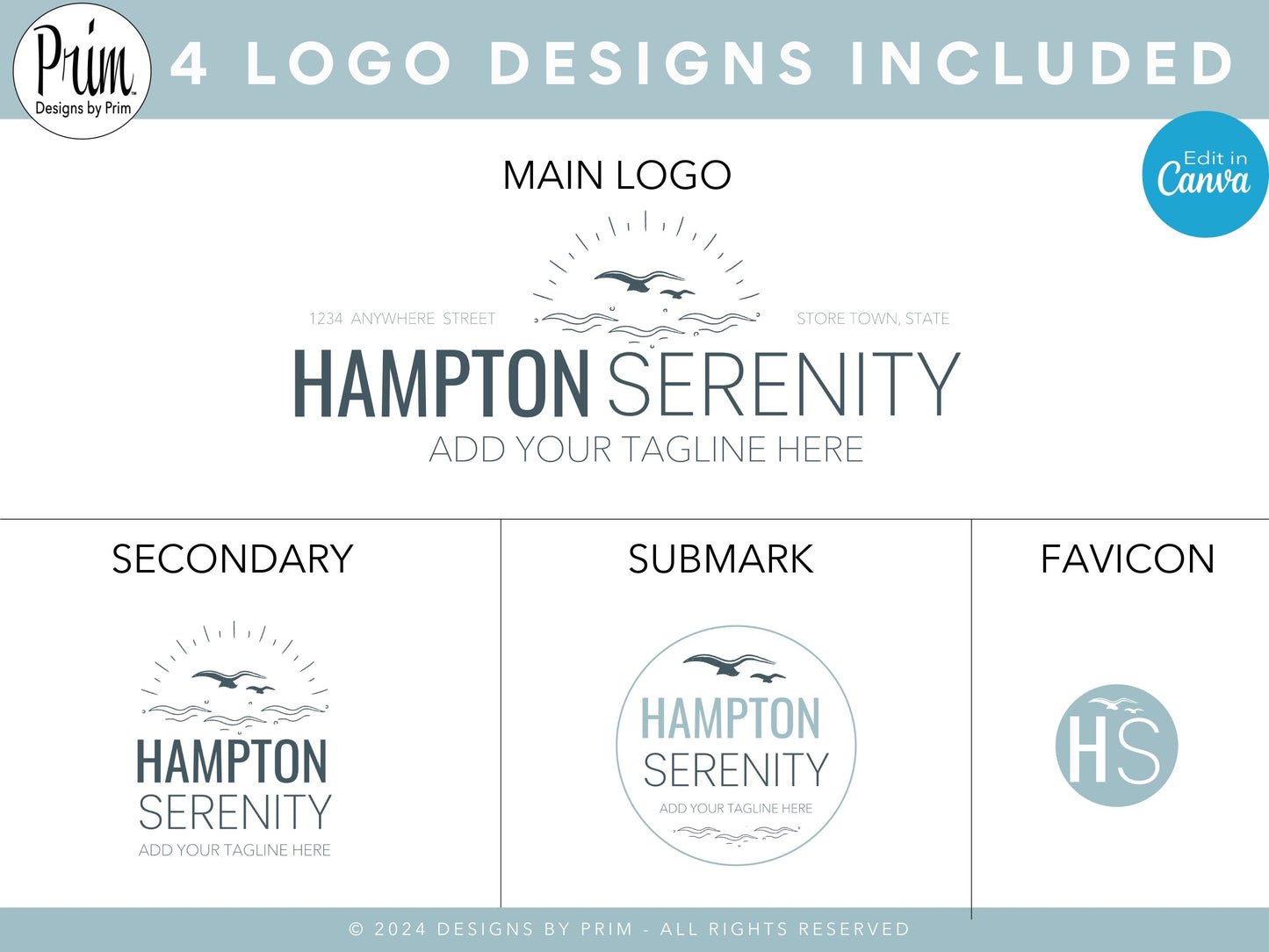 Designs by Prim Simply Modern Hampton Serenity Logo Design Template Canva | Small Business Logo | Editable Logo Template | Business Branding Logo | DIY Logo Design | Brand Kit Jessica Ann Nethery Brand Design