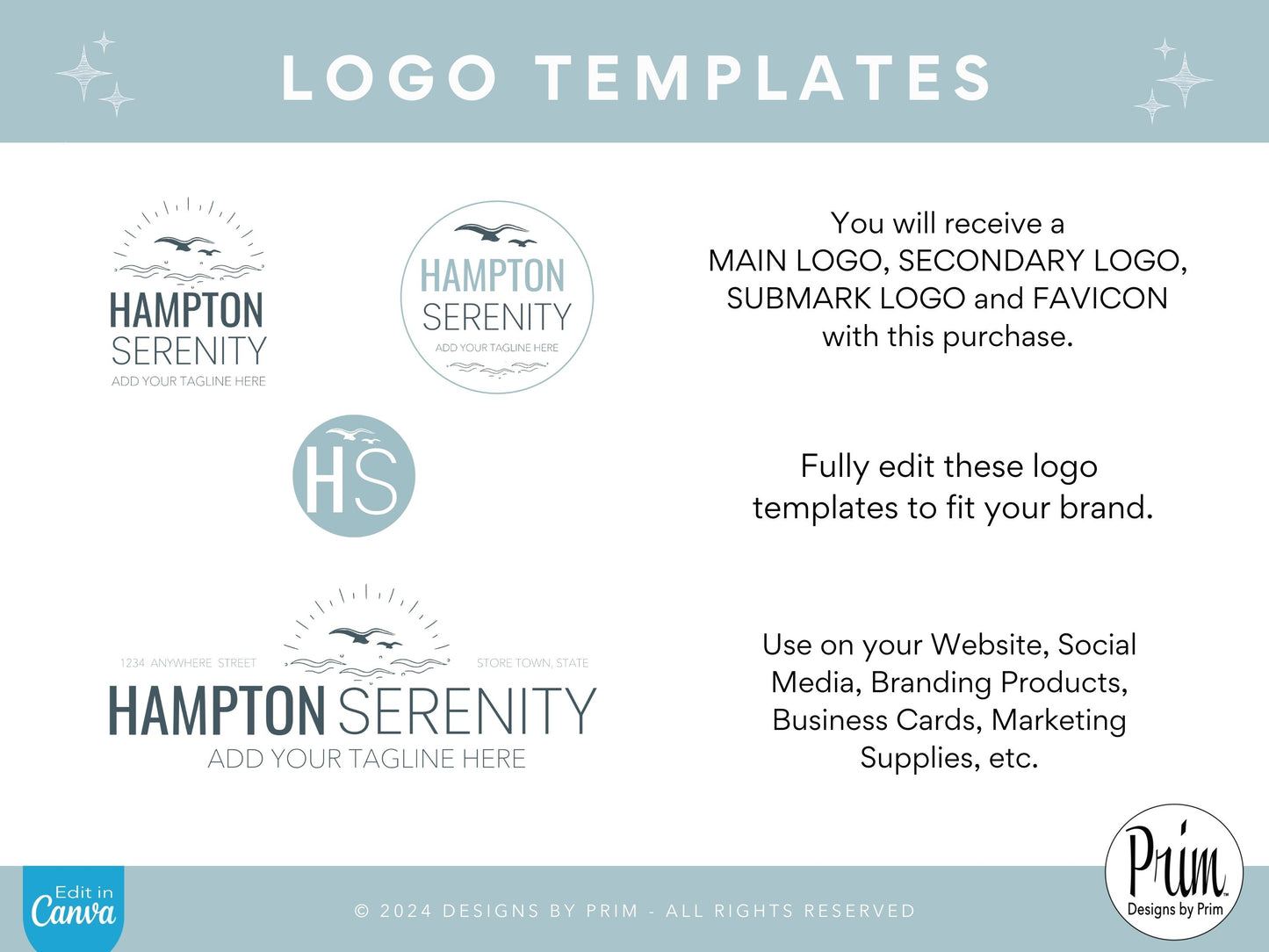 Designs by Prim Simply Modern Hampton Serenity Logo Design Template Canva | Small Business Logo | Editable Logo Template | Business Branding Logo | DIY Logo Design | Brand Kit Jessica Ann Nethery Brand Design