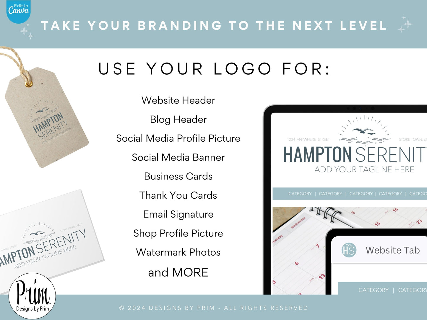 Designs by Prim Simply Modern Hampton Serenity Logo Design Template Canva | Small Business Logo | Editable Logo Template | Business Branding Logo | DIY Logo Design | Brand Kit Jessica Ann Nethery Brand Design