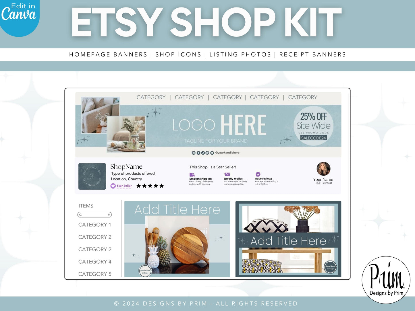 Etsy Shop Kit | Etsy Banner Templates | Etsy Store Listing Bundle | Canva Editable Template | Etsy Seller Branding Design | Store Mock Ups