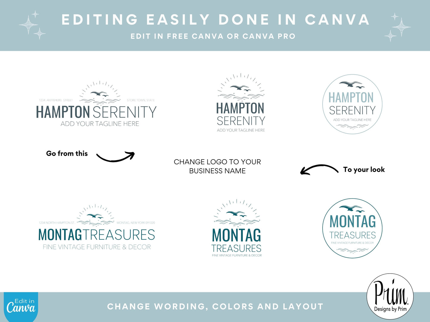 Designs by Prim Simply Modern Hampton Serenity Logo Design Template Canva | Small Business Logo | Editable Logo Template | Business Branding Logo | DIY Logo Design | Brand Kit Jessica Ann Nethery Brand Design
