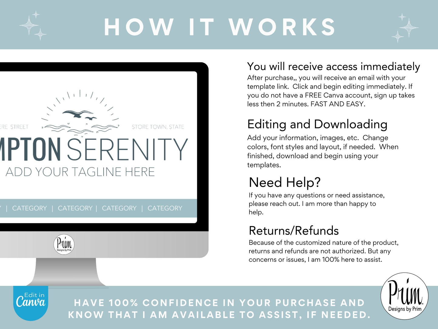 Designs by Prim Simply Modern Hampton Serenity Logo Design Template Canva | Small Business Logo | Editable Logo Template | Business Branding Logo | DIY Logo Design | Brand Kit Jessica Ann Nethery Brand Design