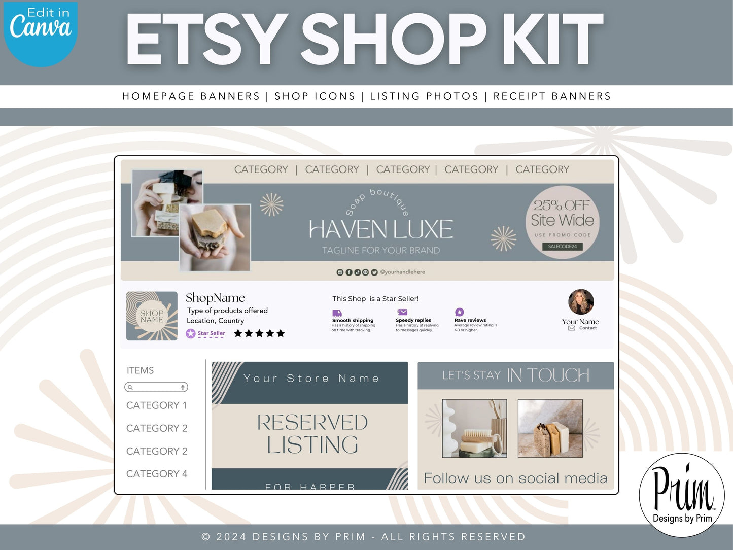 Etsy Shop Kit | Etsy Banner Templates | Etsy Store Listing Bundle | Canva Editable Template | Etsy Seller Branding Design | Store Mock Ups Haven Luxe