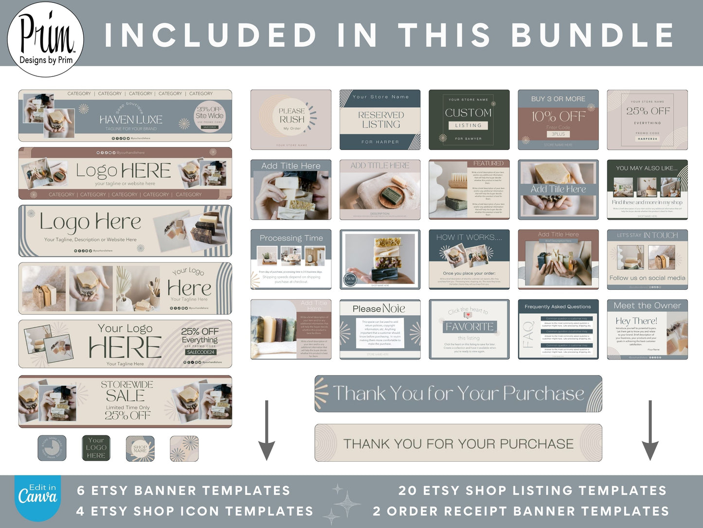 Etsy Shop Kit | Etsy Banner Templates | Etsy Store Listing Bundle | Canva Editable Template | Etsy Seller Branding Design | Store Mock Ups Haven Luxe