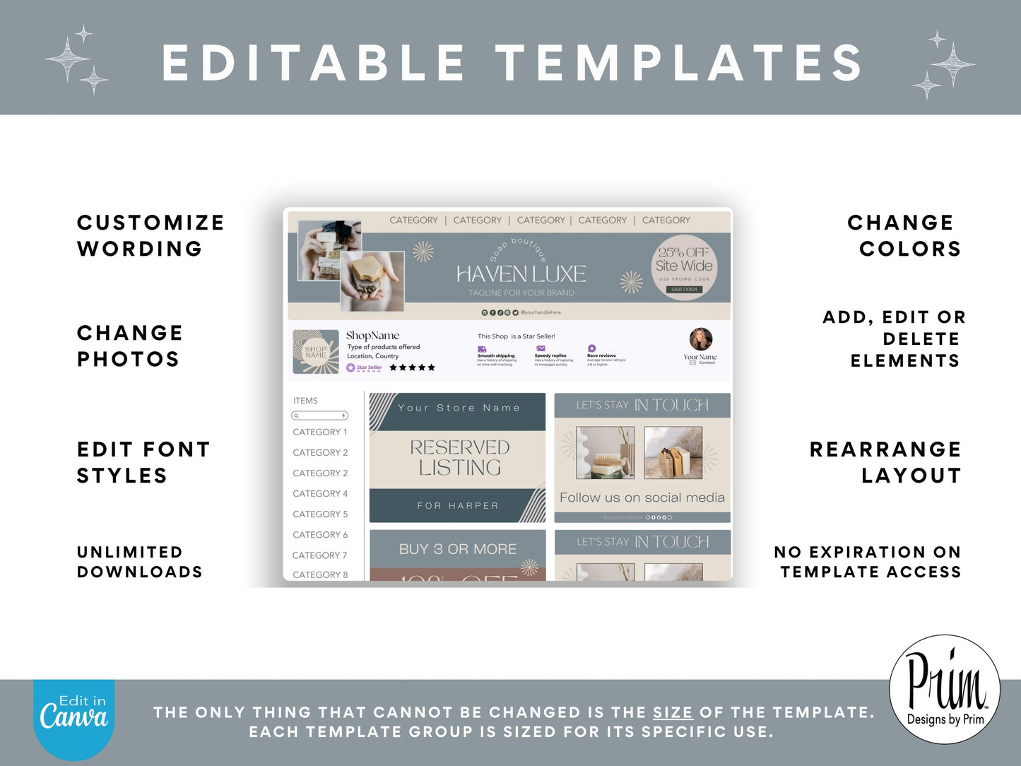 Etsy Shop Kit | Etsy Banner Templates | Etsy Store Listing Bundle | Canva Editable Template | Etsy Seller Branding Design | Store Mock Ups Haven Luxe