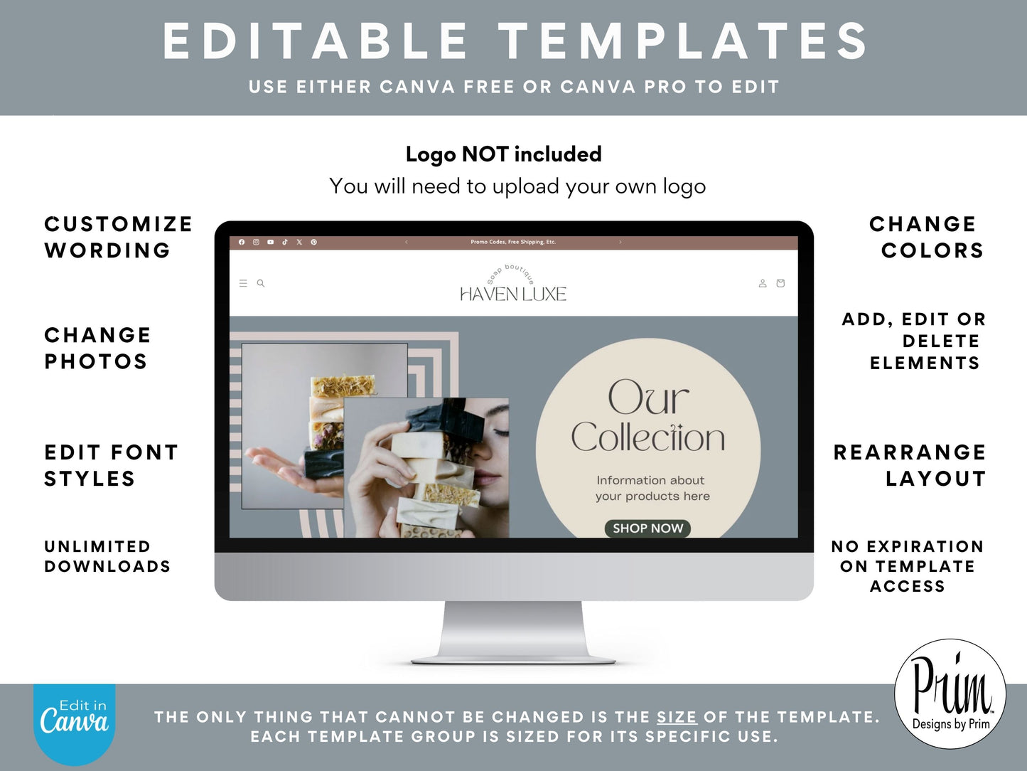 Designs by Prim Haven Luxe Earthy Shopify Theme Bundle | Editable Canva Templates | Website Design Theme| Online Store Banner | Spa Neutral Tone Storefront Business Branding Jessica A. Nethery Graphic Designer