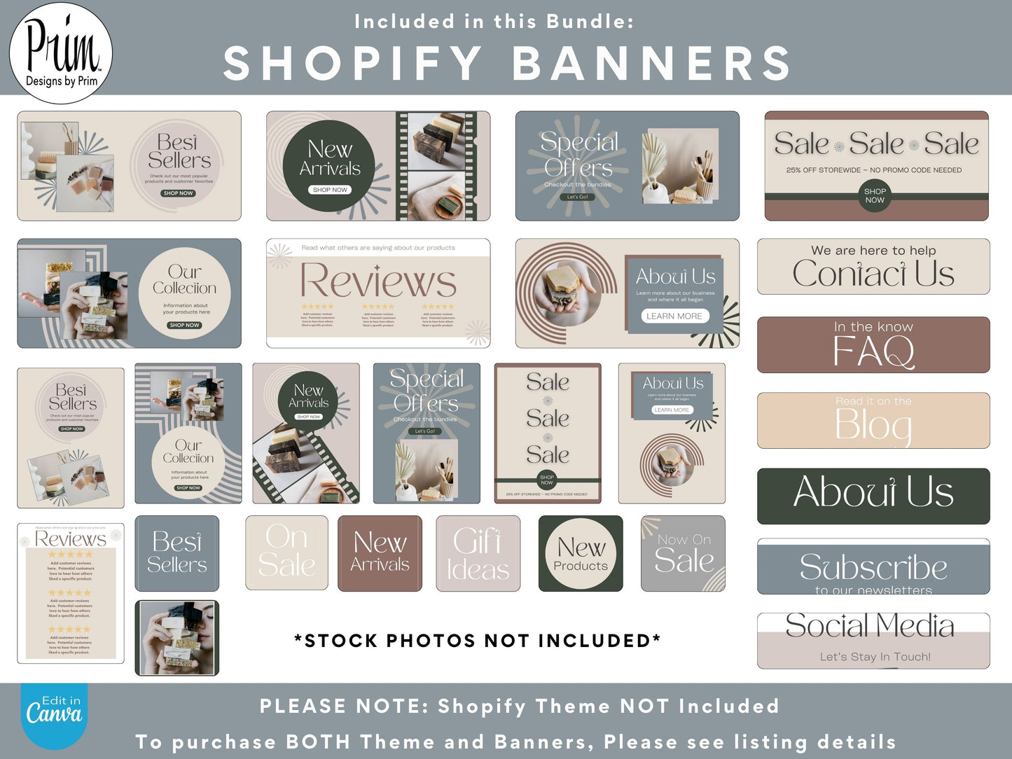Designs by Prim Haven Luxe Earthy Shopify Theme Bundle | Editable Canva Templates | Website Design Theme| Online Store Banner | Spa Neutral Tone Storefront Business Branding Jessica A. Nethery Graphic Designer