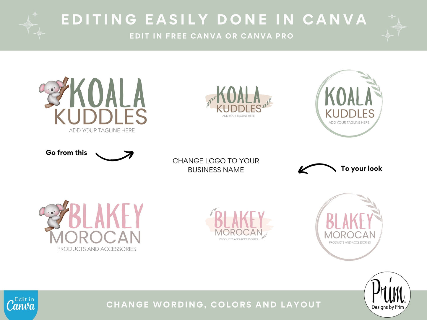 Designs by Prim Koala Kuddles Logo Design Template Canva | Small Business Logo | Editable Logo Template | Business Branding Logo | DIY Logo Design | Brand Kit Jessica Ann Nethery Brand Design