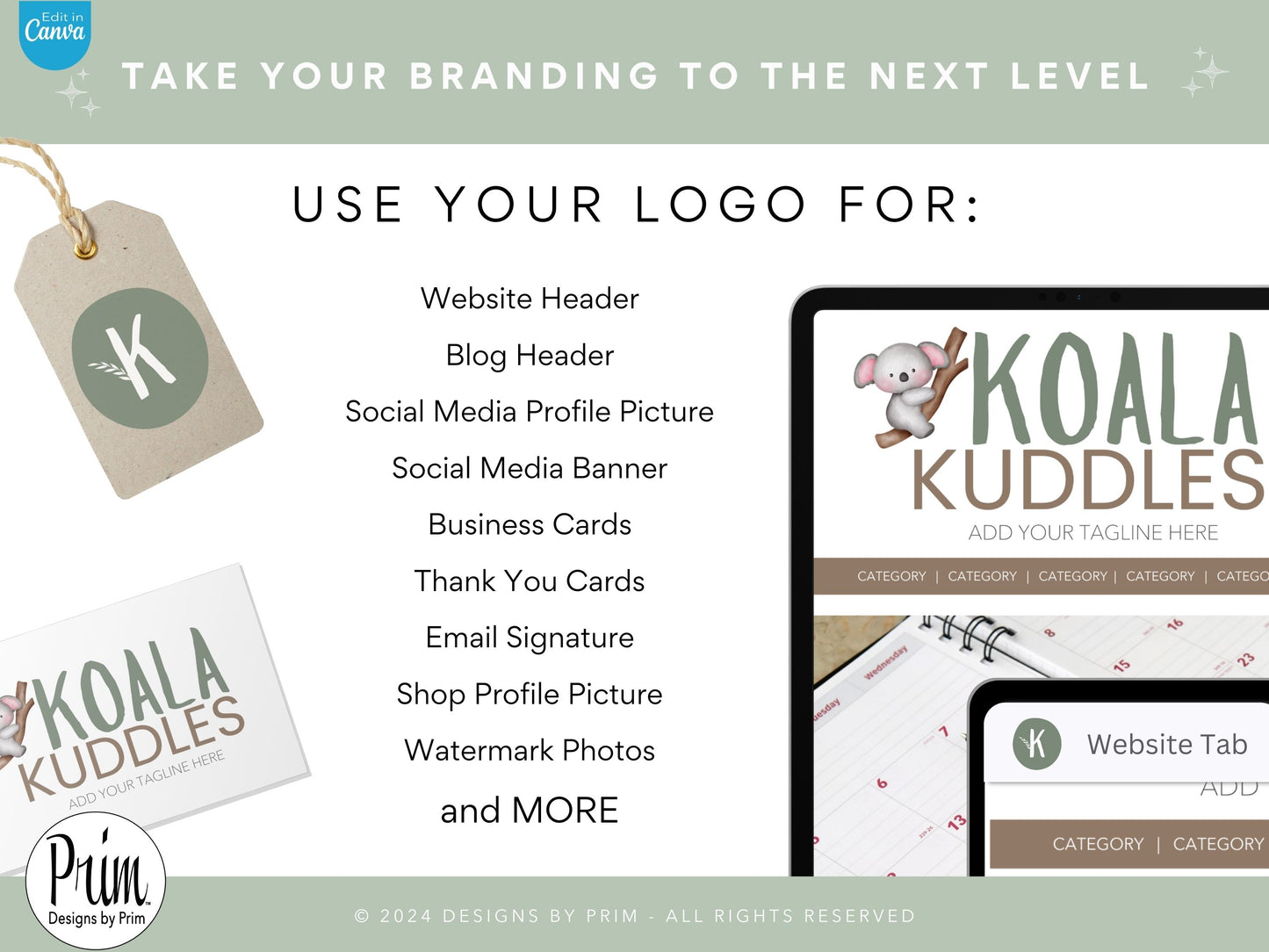 Designs by Prim Koala Kuddles Logo Design Template Canva | Small Business Logo | Editable Logo Template | Business Branding Logo | DIY Logo Design | Brand Kit Jessica Ann Nethery Brand Design