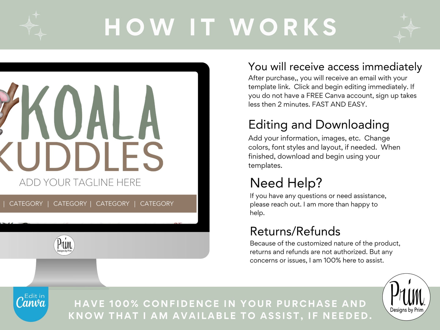 Designs by Prim Koala Kuddles Logo Design Template Canva | Small Business Logo | Editable Logo Template | Business Branding Logo | DIY Logo Design | Brand Kit Jessica Ann Nethery Brand Design