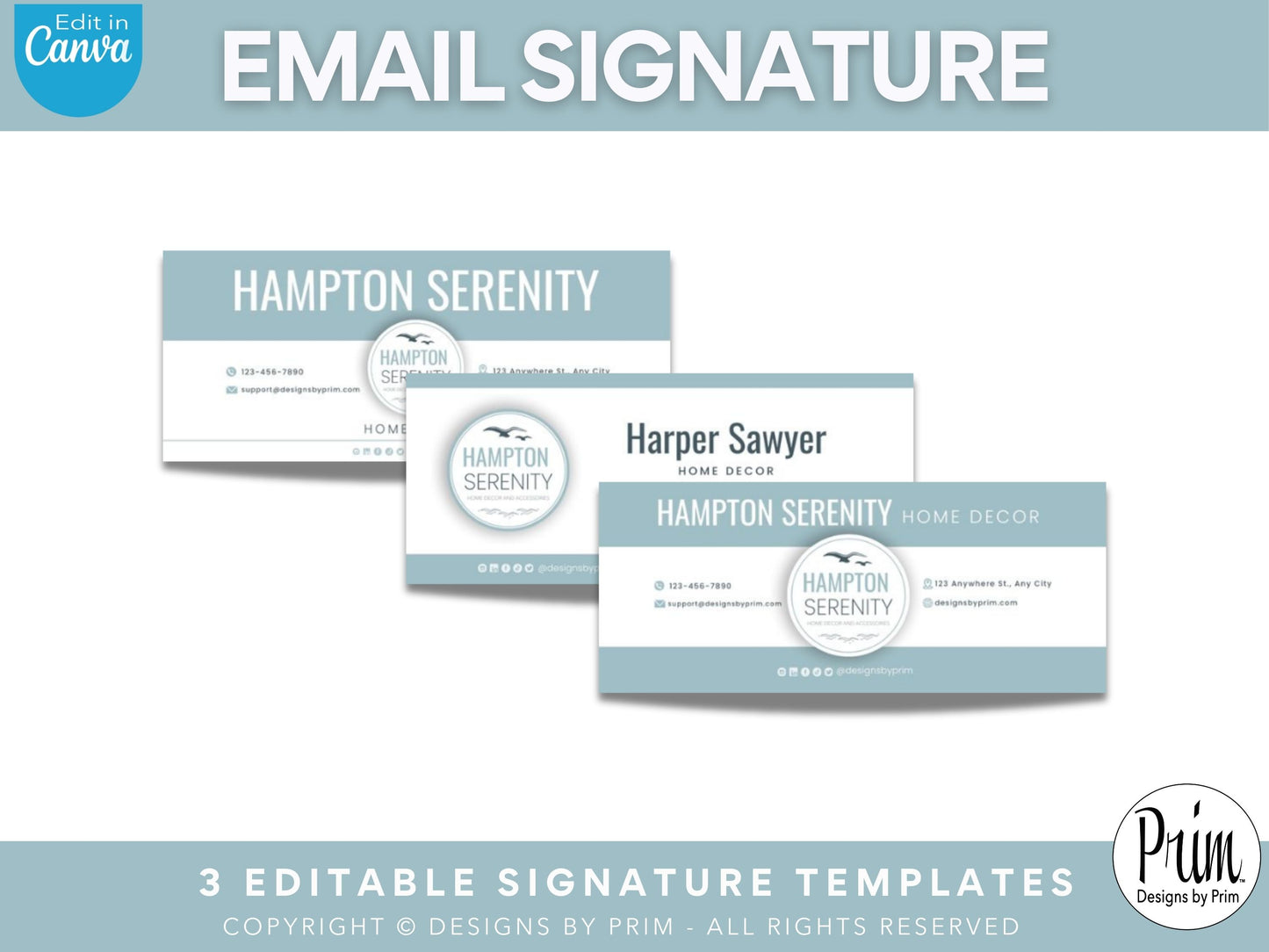Designs by Prim Hampton Serenity Email Signature Template | Canva Email Signature | Small Business Email Design | Coastal Branding | Email Template | BUNDLE Graphic Designer Website Designer Jessica Nethery