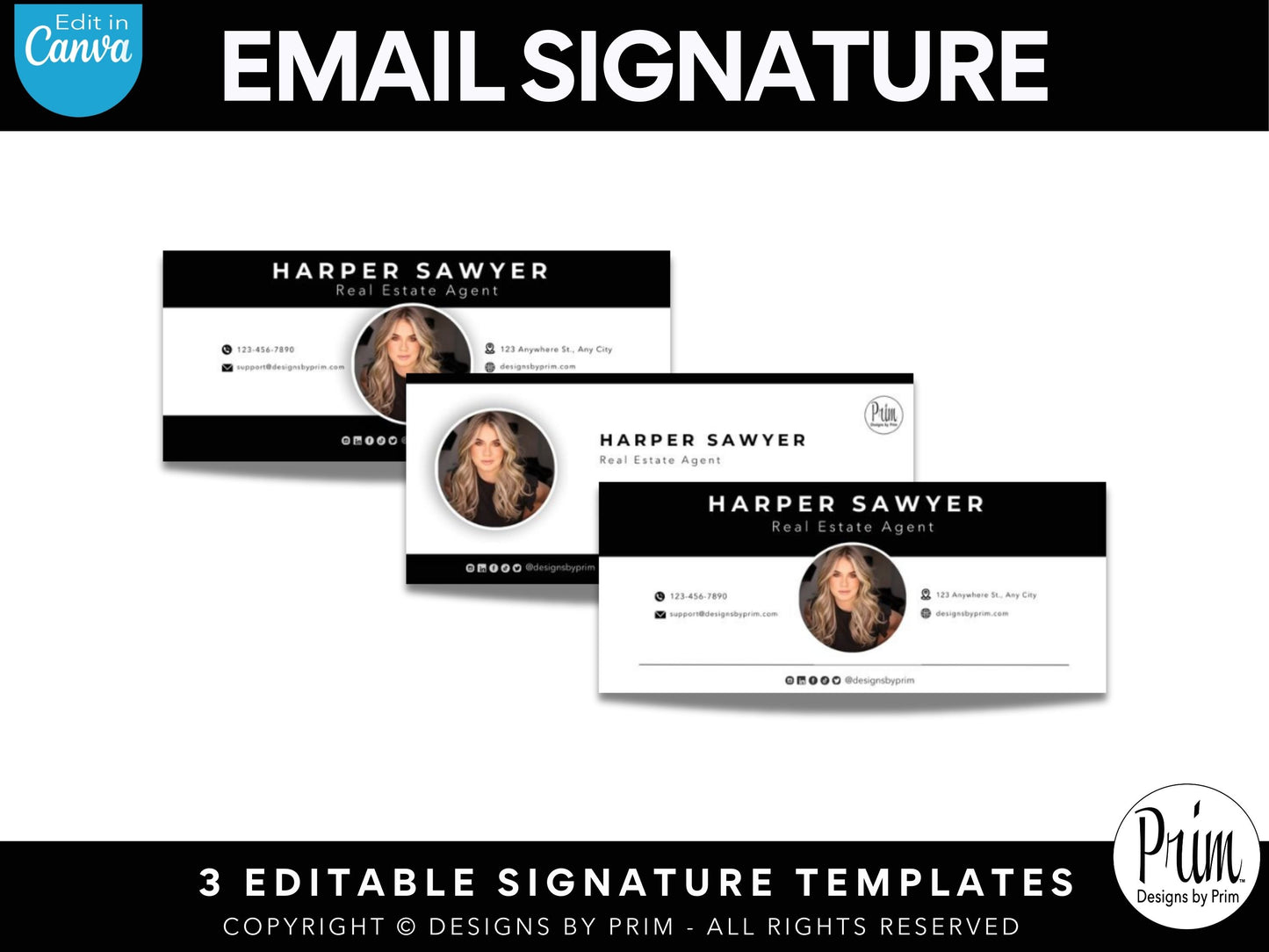 Black and White Email Signature Template | Canva Email Signature | Small Business Email Design | Coastal Branding | Email Template | BUNDLE Business Branding Jessica A. Nethery Graphic Design