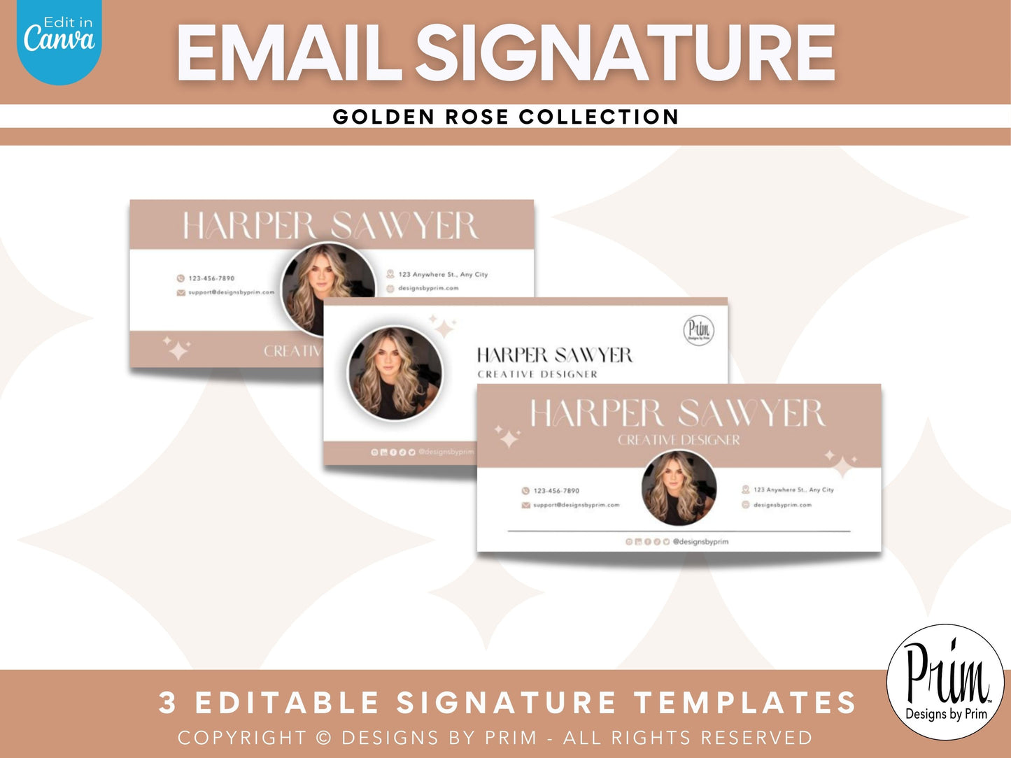 Designs by Prim Golden Rose Email Signature Template Bundle | Canva Email Signature | Business Email Design | Modern Chic Neutral Branding | Email Template Jessica A. Nethery Business Branding Graphic Design
