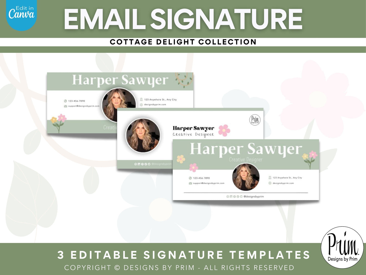 Cottage Delight Email Signature Template Bundle | Canva Email Signature | Business Email Design | Whimsical Green Neutral Tones Branding | Email Template