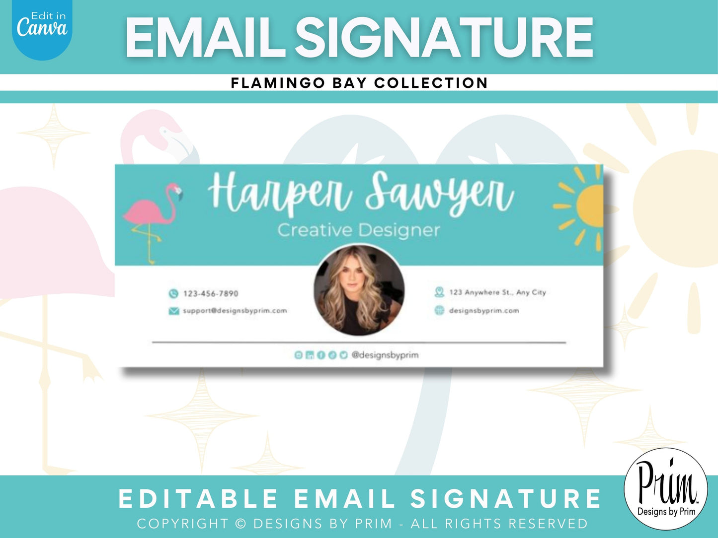 Designs by Prim Flamingo Bay Email Signature Template | Canva Email Signature | Business Email Design | Palm Tree Tropical Branding | Email Template Jessica A. Nethery Business Branding Graphic Designs