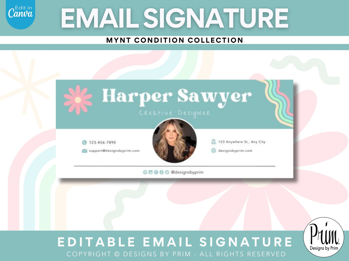 Designs by Prim Mynt Condition Email Signature Template | Canva Email Signature | Business Email Design | Turquoise Pink Branding | Email Template Jessica A. Nethery Business Branding Graphic Designs