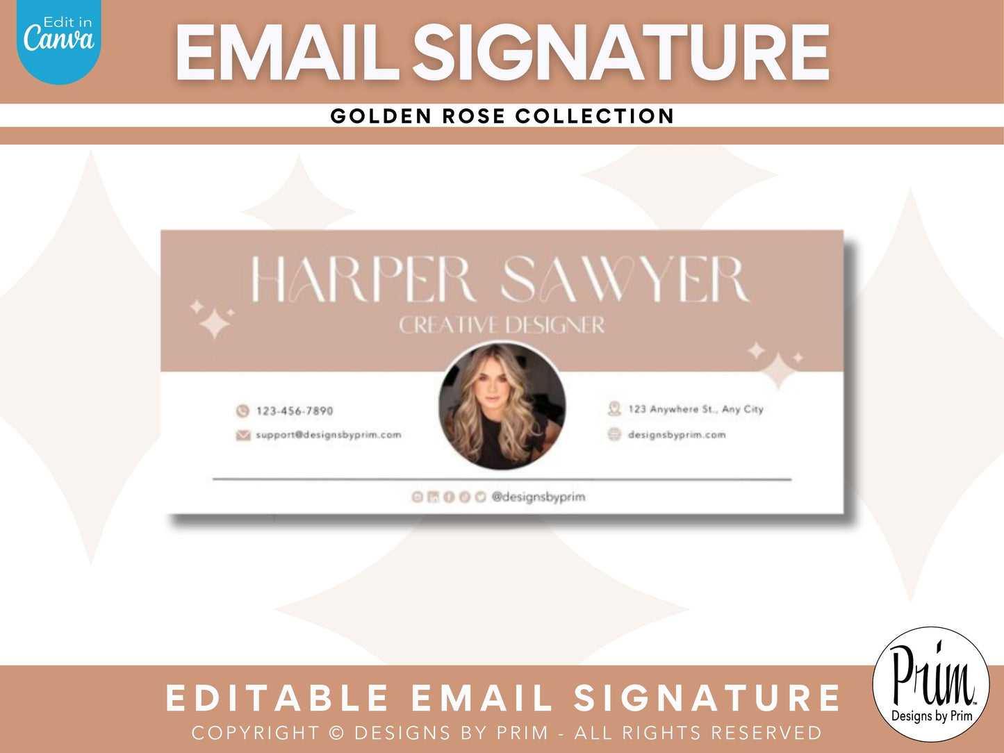 Designs by Prim Golden Rose Email Signature Template | Canva Email Signature Bundle | Business Email Design | Modern Chic Neutral Branding | Email Template Jessica A. Nethery Business Branding Graphic Designer