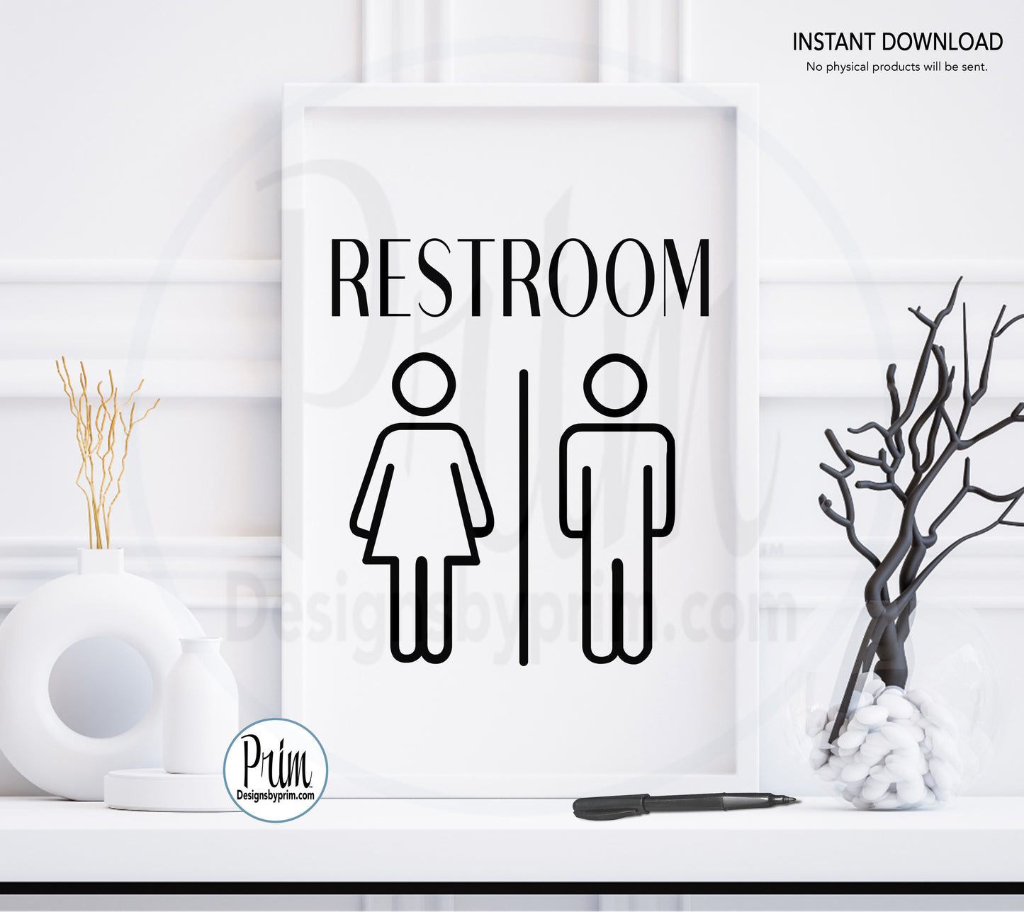 Designs by Prim Restroom Door Printable Door Sign Bathroom Unisex All Genders Welcome Outhouse Washroom Office airbnb Bed and Breakfast Inn Hotel Download