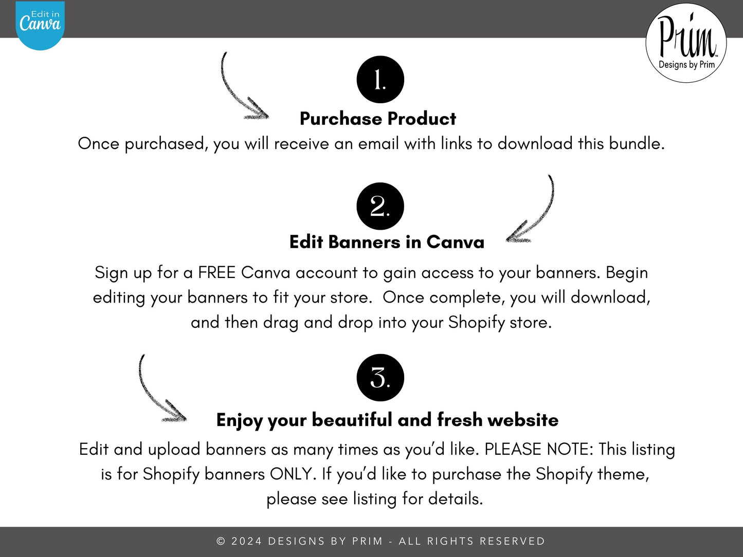 Designs by Prim Skye Ryse Shopify Banner Bundle | Editable Shopify Templates | Canva Templates | Shopify Store Mobile Desktop | Modern Chic Store Banners Business Branding Jessica A. Nethery Graphic Design Web Designer