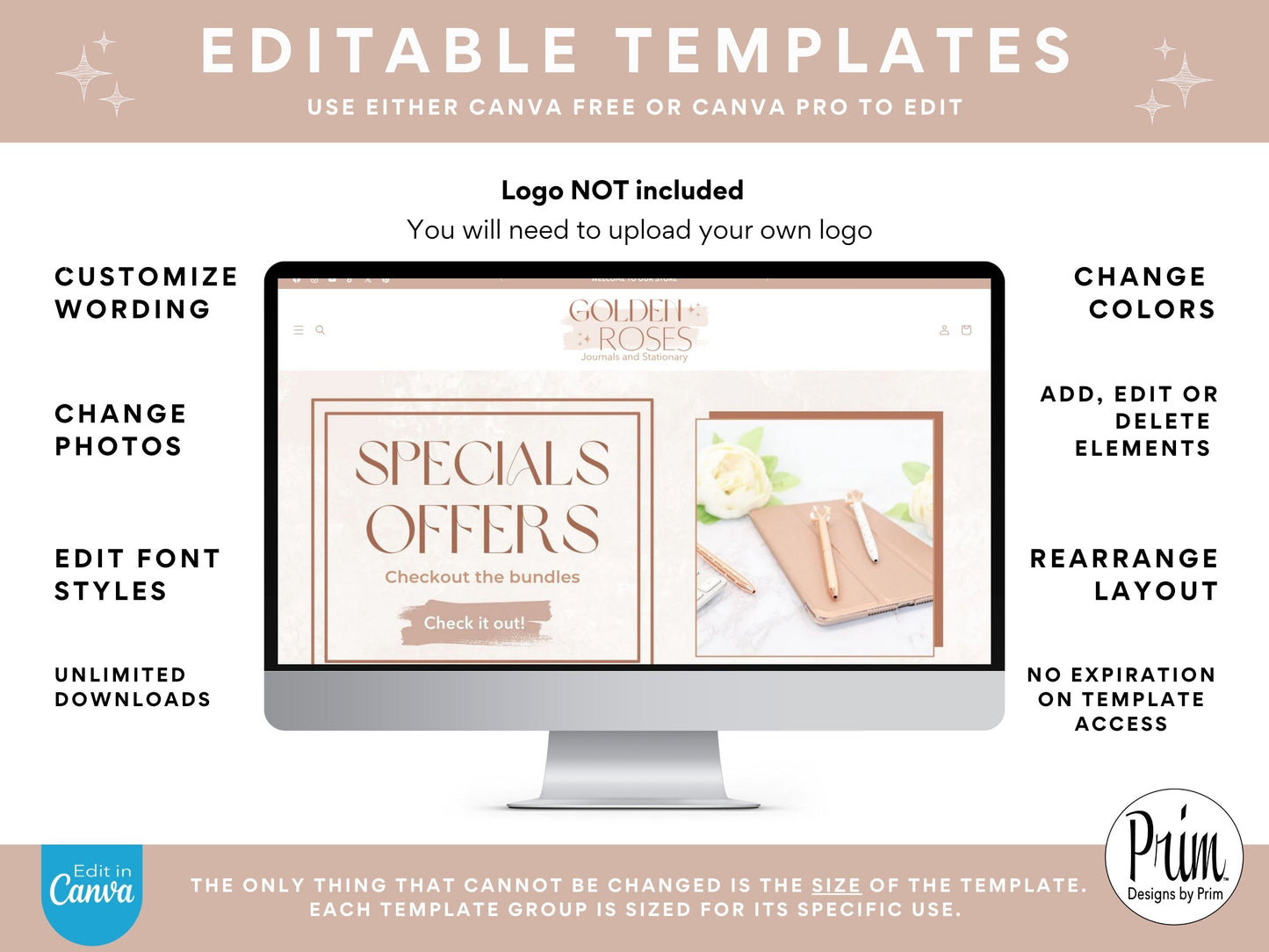 Modern Neutral Rose Gold l Shopify Banner Bundle | Editable Canva Templates | Canva Design Templates | Online Store Banner | Elegant Store front Banners Graphic Design Website Designer Jessica A. Nethery