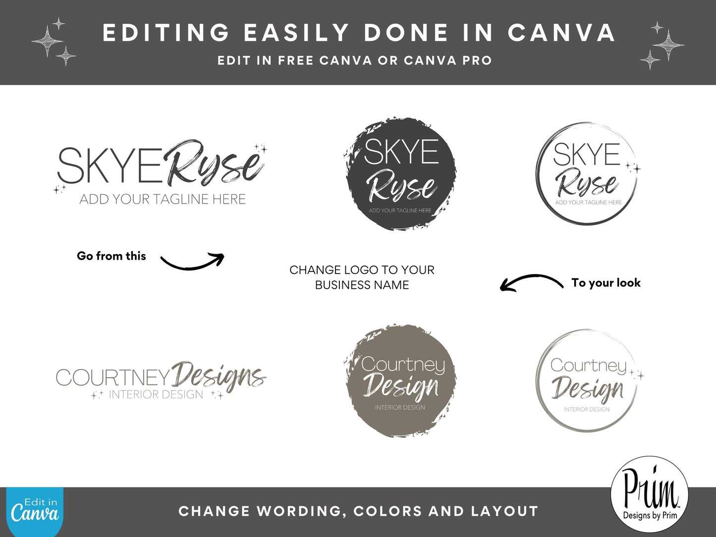 Designs by Prim Simply Modern Skye Ryse Logo Design Template Canva | Small Business Logo | Editable Logo Template | Business Branding Logo | DIY Logo Design | Brand Kit Jessica Ann Nethery Brand Design