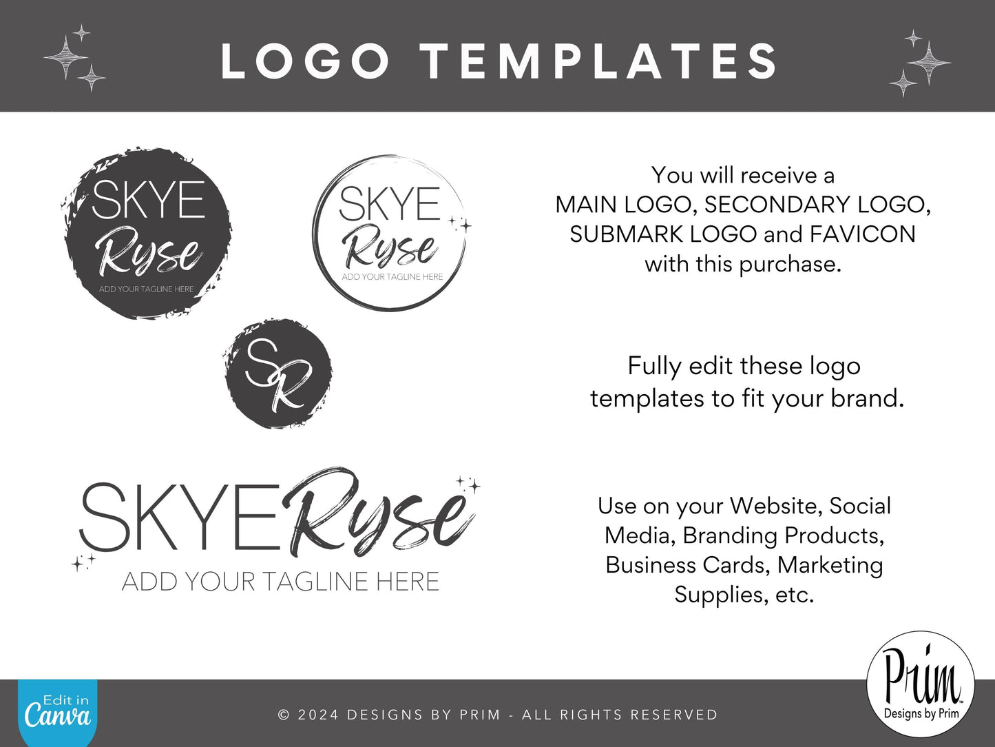 Designs by Prim Simply Modern Skye Ryse Logo Design Template Canva | Small Business Logo | Editable Logo Template | Business Branding Logo | DIY Logo Design | Brand Kit Jessica Ann Nethery Brand Design