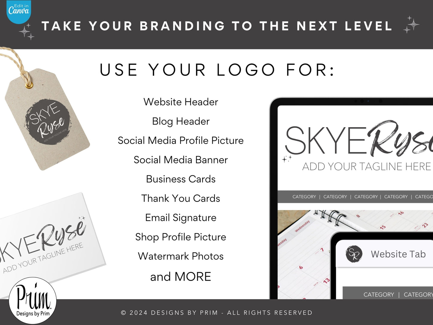 Designs by Prim Simply Modern Skye Ryse Logo Design Template Canva | Small Business Logo | Editable Logo Template | Business Branding Logo | DIY Logo Design | Brand Kit Jessica Ann Nethery Brand Design