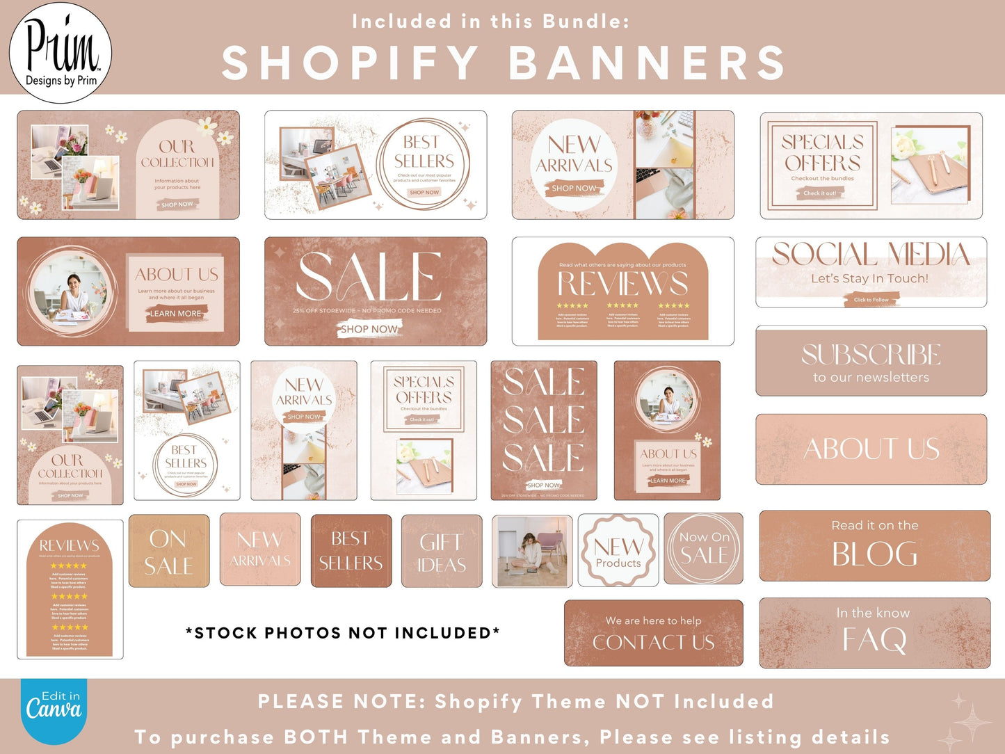 Modern Neutral Rose Gold l Shopify Banner Bundle | Editable Canva Templates | Canva Design Templates | Online Store Banner | Elegant Store front Banners Graphic Design Website Designer Jessica A. Nethery