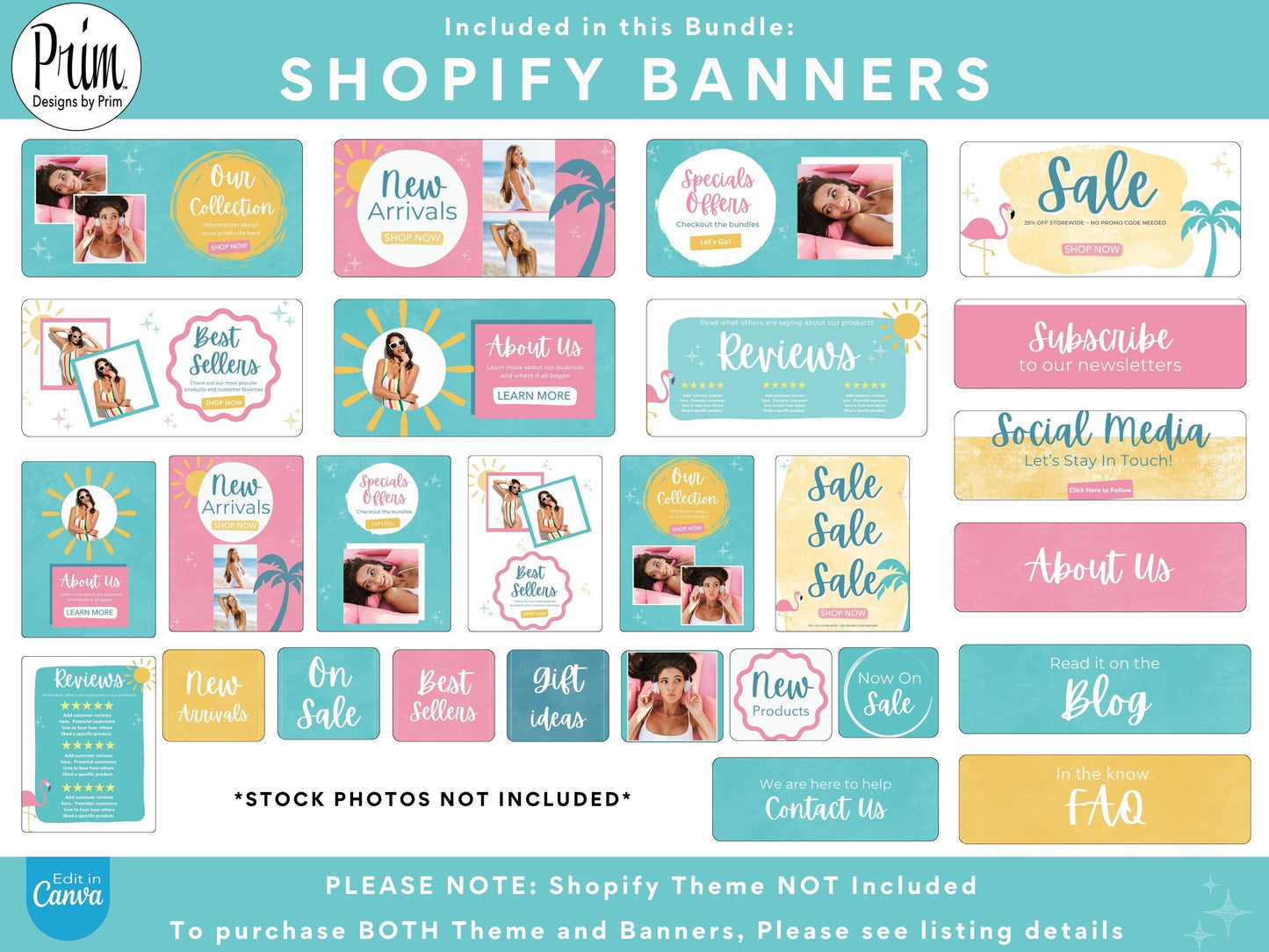 Flamingo Bay Shopify Banner Bundle | Editable Shopify Templates | Canva Templates | Shopify Store Mobile Desktop | Tropical Fun Store Banners Graphic Design Website Designer Jessica A. Nethery