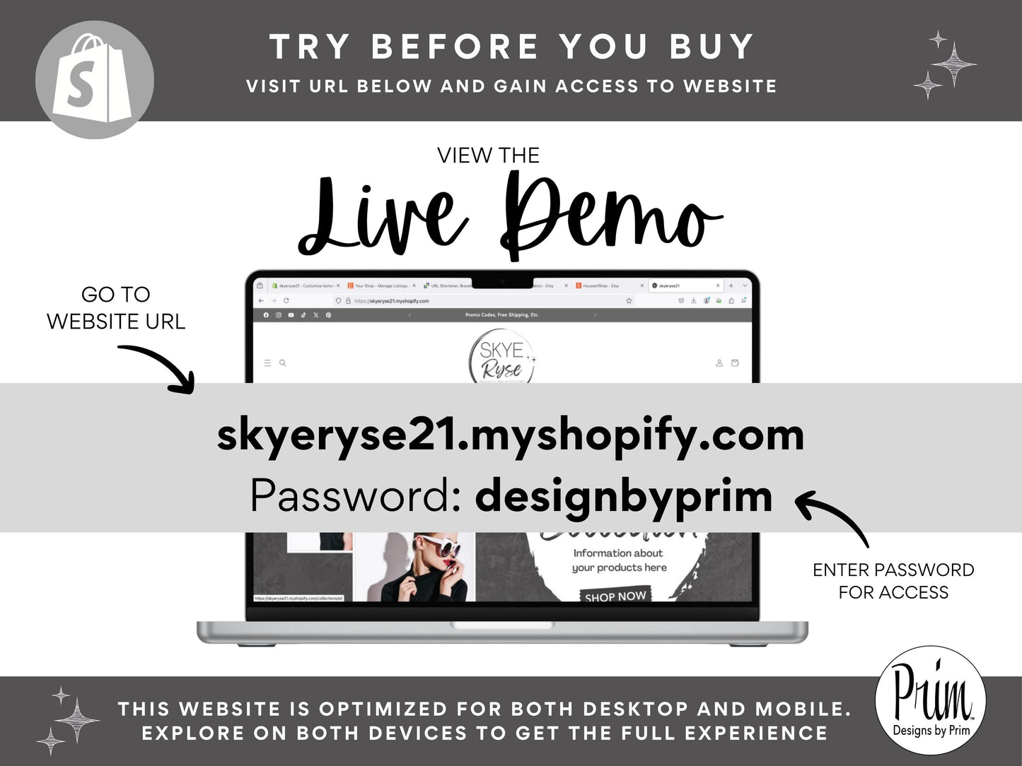 Designs by Prim Skye Ryse Shopify Banner Bundle | Editable Shopify Templates | Canva Templates | Shopify Store Mobile Desktop | Modern Chic Store Banners Business Branding Jessica A. Nethery Graphic Design Web Designer